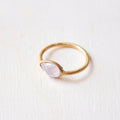 Rose quartz gemstone ring, oval-shaped 18K gold-plated ring