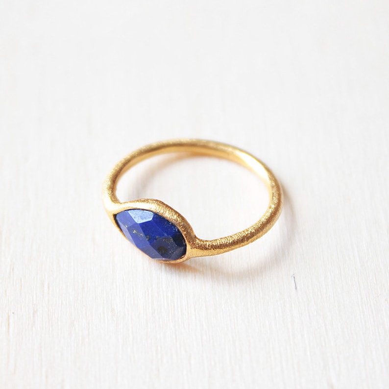 Lapis Lazuli Ring, 18K Gold Filled, Oval Gemstone, 6-8 US