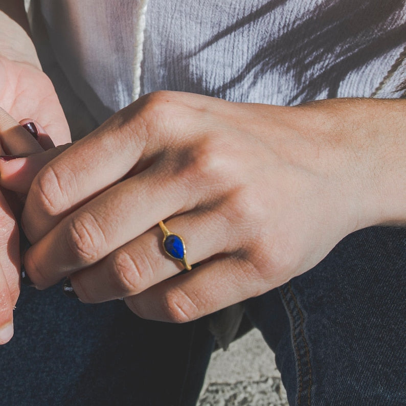 Lapis Lazuli Ring, 18K Gold Filled, Oval Gemstone, 6-8 US