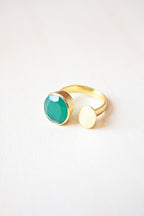 Aqua Chalcedony Oval Gemstone Ring, 18K Gold Filled Brass, Sizes 6-8 US