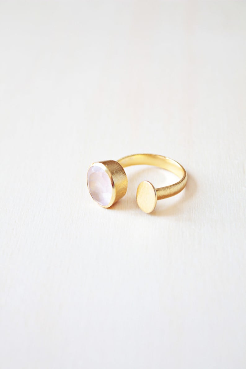 Aqua Chalcedony Oval Gemstone Ring, 18K Gold Filled Brass, Sizes 6-8 US