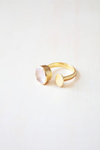 Aqua Chalcedony Oval Gemstone Ring, 18K Gold Filled Brass, Sizes 6-8 US
