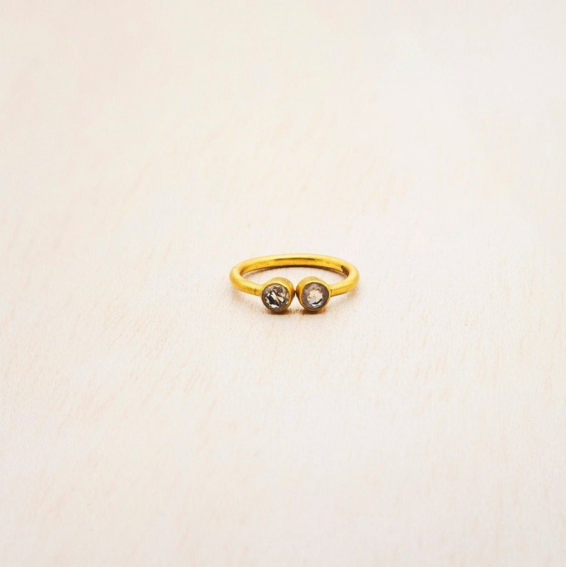 18K gold-plated open ring, set with green agate and green amethyst, adjustable