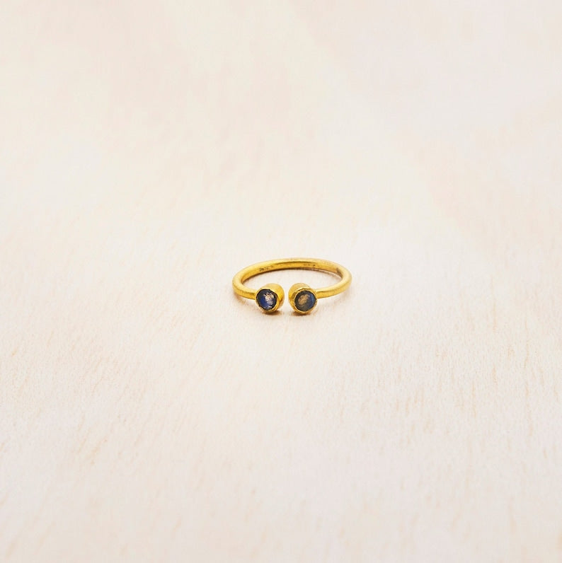 18K gold-plated open ring, set with green agate and green amethyst, adjustable