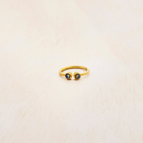 18K gold-plated open ring, set with green agate and green amethyst, adjustable
