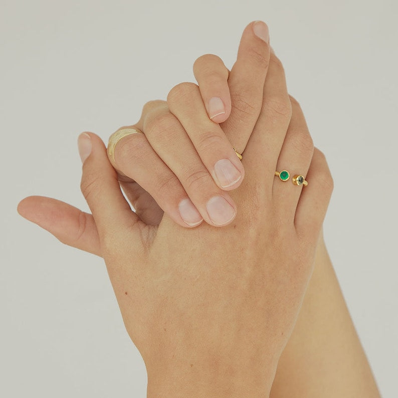 18K gold-plated open ring, set with green agate and green amethyst, adjustable