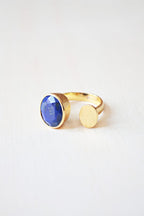 Aqua Chalcedony Oval Gemstone Ring, 18K Gold Filled Brass, Sizes 6-8 US