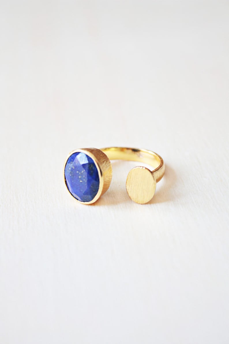 Aqua Chalcedony Oval Gemstone Ring, 18K Gold Filled Brass, Sizes 6-8 US