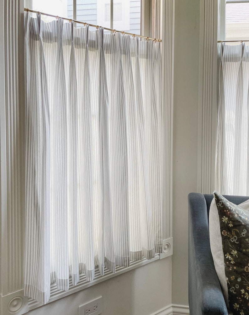 Pleated striped café curtains/short curtains, suitable for kitchen or bathroom windows, farmhouse style