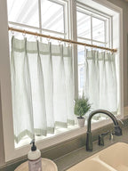 Pleated striped café curtains/short curtains, suitable for kitchen or bathroom windows, farmhouse style