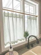 Pleated Ticking Striped Cafe Curtain, Tier Curtain, Kitchen and Bathroom Window Treatment, Farmhouse Style