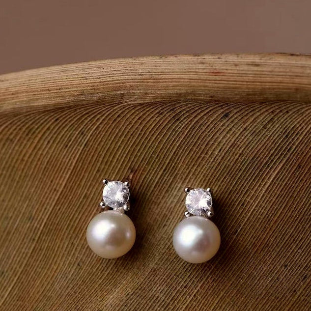 925 silver freshwater pearl stud earrings, pearl size 4.5–5 mm