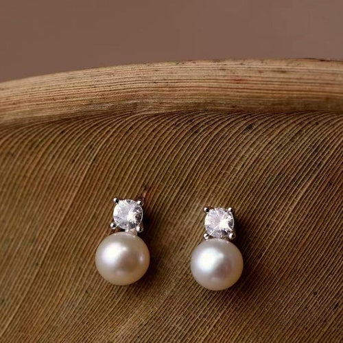 925 silver freshwater pearl stud earrings, pearl size 4.5–5 mm
