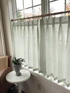 Pleated Ticking Striped Cafe Curtain, Tier Curtain, Kitchen and Bathroom Window Treatment, Farmhouse Style