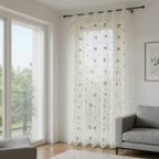Extra-wide embroidered sheer curtains (pink or orange) with a scalloped hem