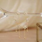 Floral Diamond Drop Earrings — Minimalist Gold Crystal Pendant Earrings