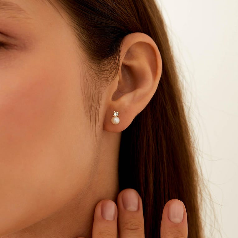 925 silver freshwater pearl stud earrings, pearl size 4.5–5 mm