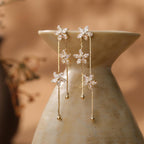 Floral Diamond Drop Earrings — Minimalist Gold Crystal Pendant Earrings