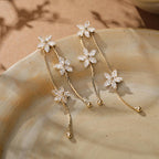 Floral Diamond Drop Earrings — Minimalist Gold Crystal Pendant Earrings