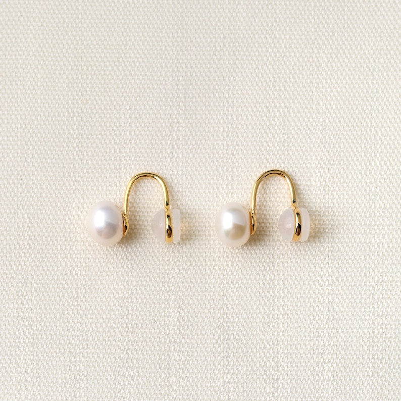925 Sterling Silver Freshwater Pearl Clip-On Earrings, Minimalist Design
