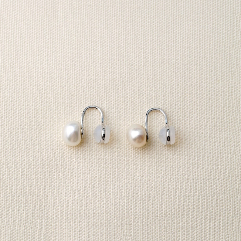 Natural Baroque Pearl Clip-On Earrings, 925 Sterling Silve