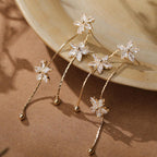 Floral Diamond Drop Earrings — Minimalist Gold Crystal Pendant Earrings