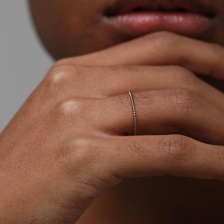 14K gold-filled twisted ring, minimalist and stackable, 1.2mm thick