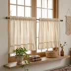Cotton-Linen Ruffled Café Curtains, Sheer Short Curtains, Natural Beige, French Country/Bohemian Farmhouse Style