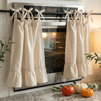 Cotton-Linen Ruffled Café Curtains, Sheer Short Curtains, Natural Beige, French Country/Bohemian Farmhouse Style