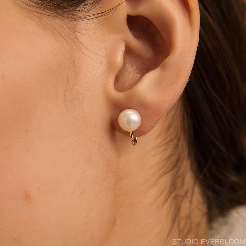 925 Sterling Silver Freshwater Pearl Clip-On Earrings, Minimalist Design
