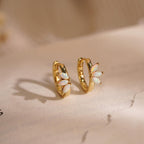 Opal hoop earrings, 925 silver plated with 18K gold, 10 mm