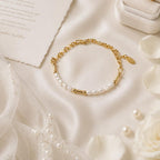 Baroque freshwater pearl bracelet, 14K gold-filled chain, adjustable 19 cm