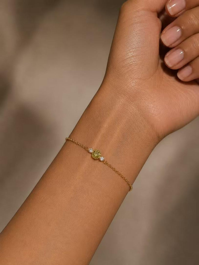 Green zircon and peridot crystal bracelet, accented with pearls and gold-tone elements