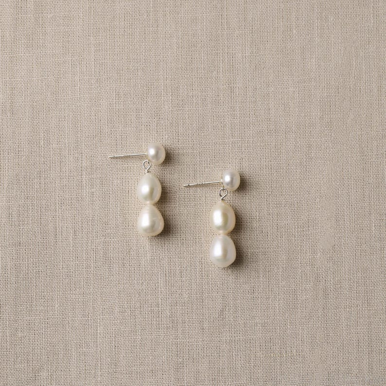 Triple Freshwater Pearl Drop Earrings, 925 Sterling Silver