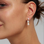 Triple Freshwater Pearl Drop Earrings, 925 Sterling Silver