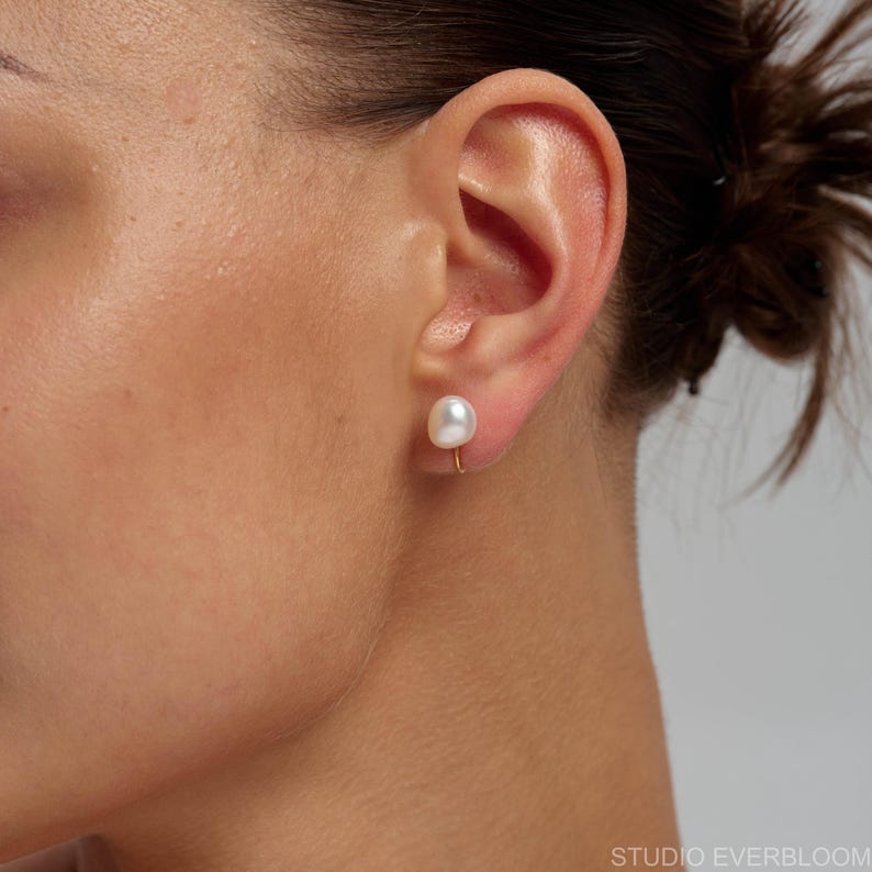 Natural Baroque Pearl Clip-On Earrings, 925 Sterling Silve