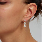 Triple Freshwater Pearl Drop Earrings, 925 Sterling Silver