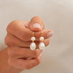 Freshwater pearl drop earrings, 925 silver with 14K gold plating, minimalist and delicate jewelry