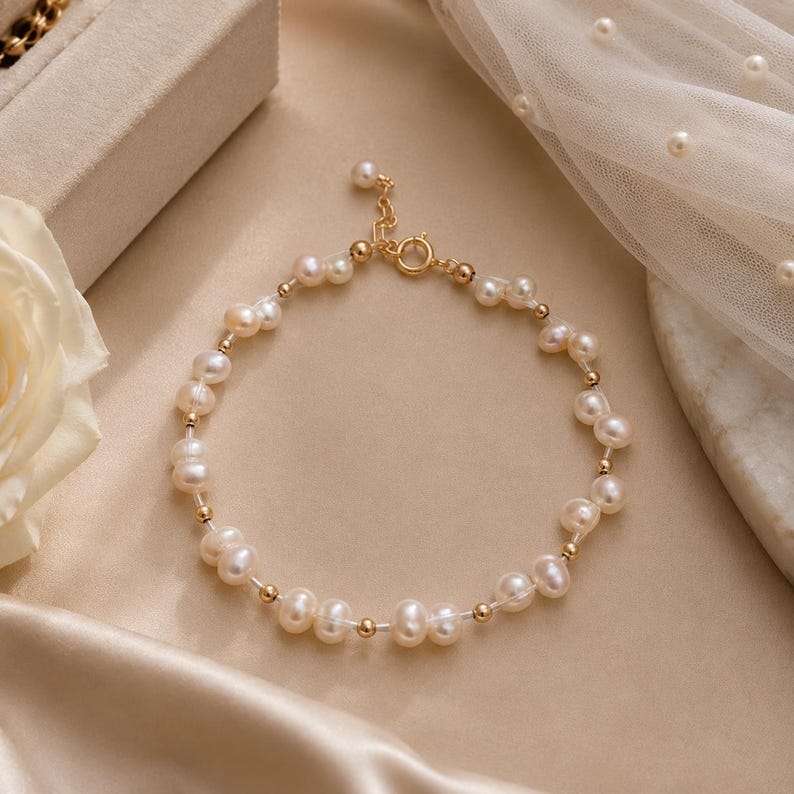 Freshwater pearl beaded bracelet (adjustable, 22 cm long)