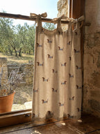 Linen curtains with embroidered puppy motifs, light-filtering, for farmhouse or rustic-style spaces
