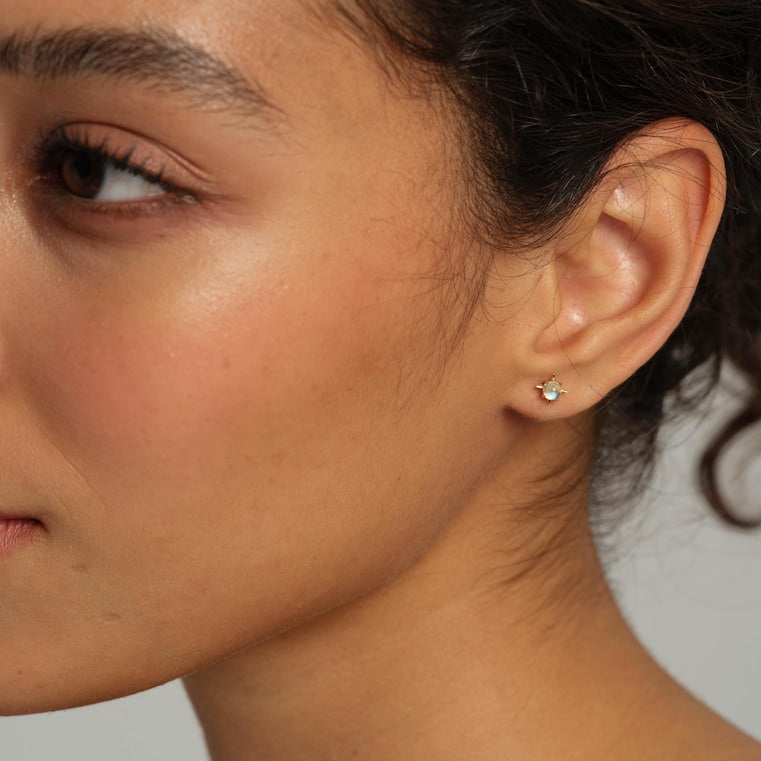 Natural Moonstone 925 Silver Stud Earrings, 6mm Minimalist-Style Jewelry