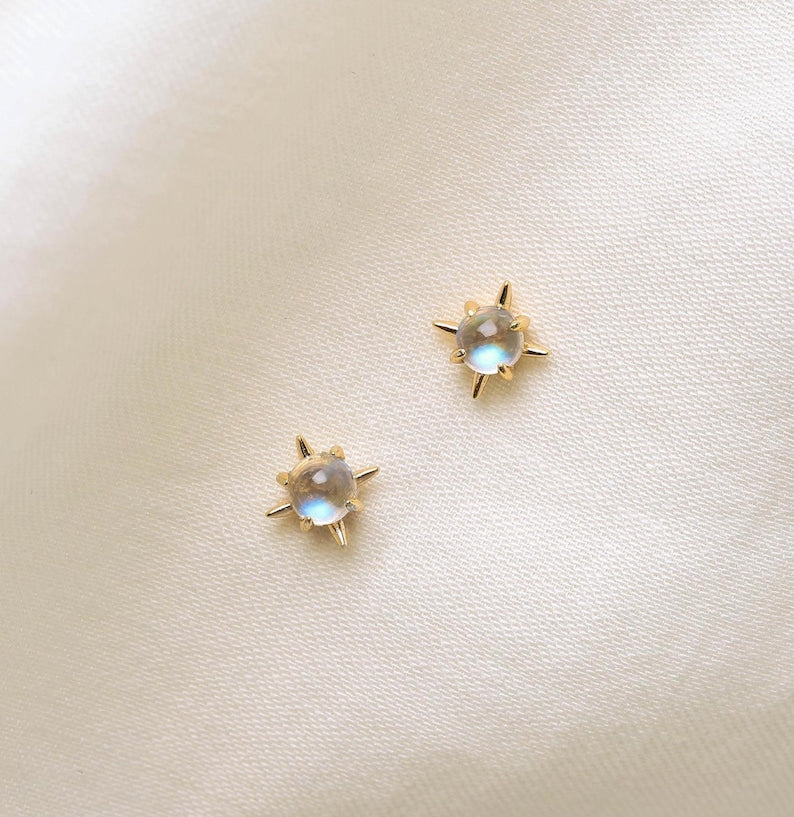 Natural Moonstone 925 Silver Stud Earrings, 6mm Minimalist-Style Jewelry