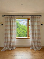 Sage Green Striped Jacquard Curtain Panel – Linen Blend Farmhouse Window Drape