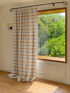 Jacquard Curtain Panel Linen Blend Farmhouse Striped Sage Green