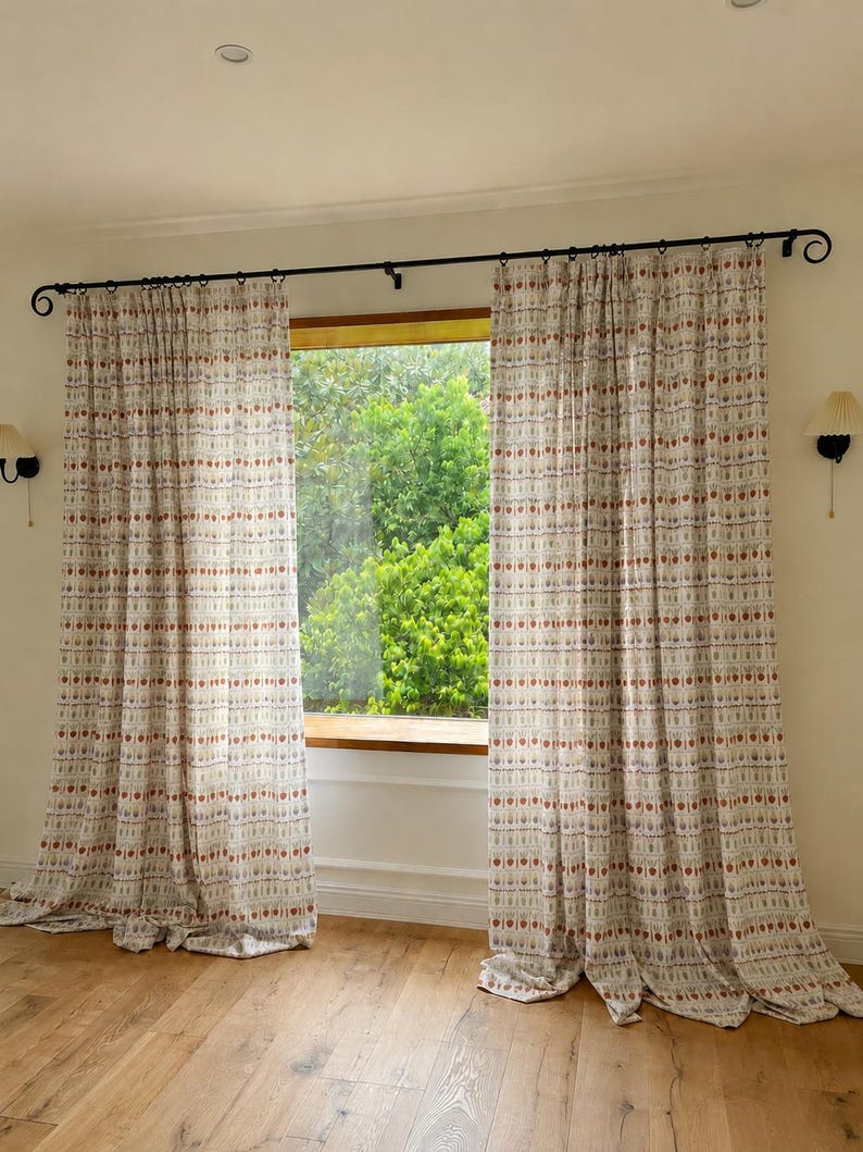 Sage Green Striped Jacquard Curtain Panel – Linen Blend Farmhouse Window Drape