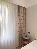 Teddy Bear Embroidered Linen Blend Curtain with Ruffle Edge, Beige