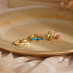 Opal hoop earrings, small hoop earrings (available in white, blue, and pink), minimalist style