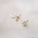 Detachable Pearl Flower Earrings: Freshwater Pearl Studs with Mother-of-Pearl Ear Backs, 10mm