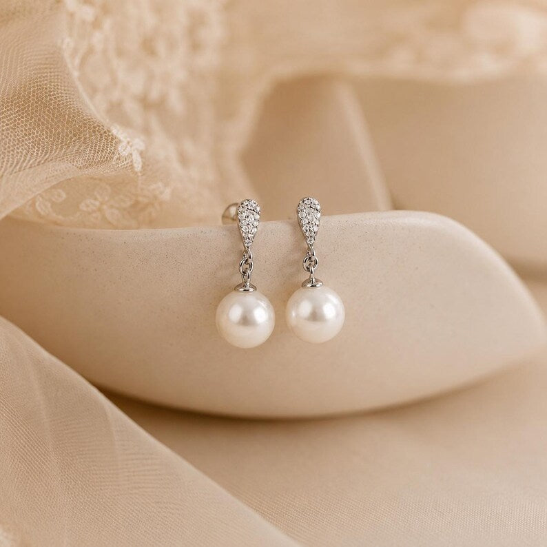 925 Sterling Silver Pearl Drop Earrings