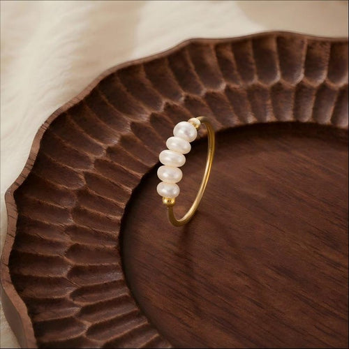 Baroque freshwater pearl ring, gold-tone stainless steel band, minimalist natural pearl jewelry